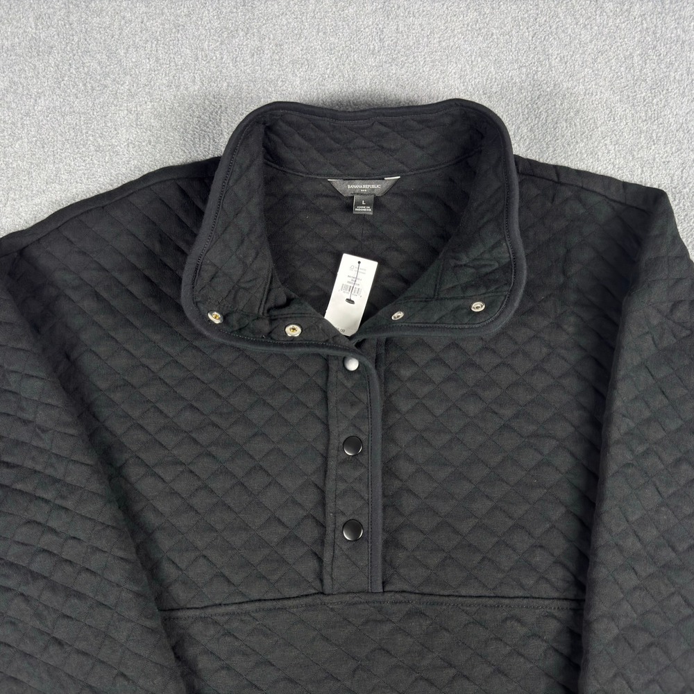 NWT Banana Republic Quilted Pullover Black Men's L Snap Front $75 - Picture 1 of 6
